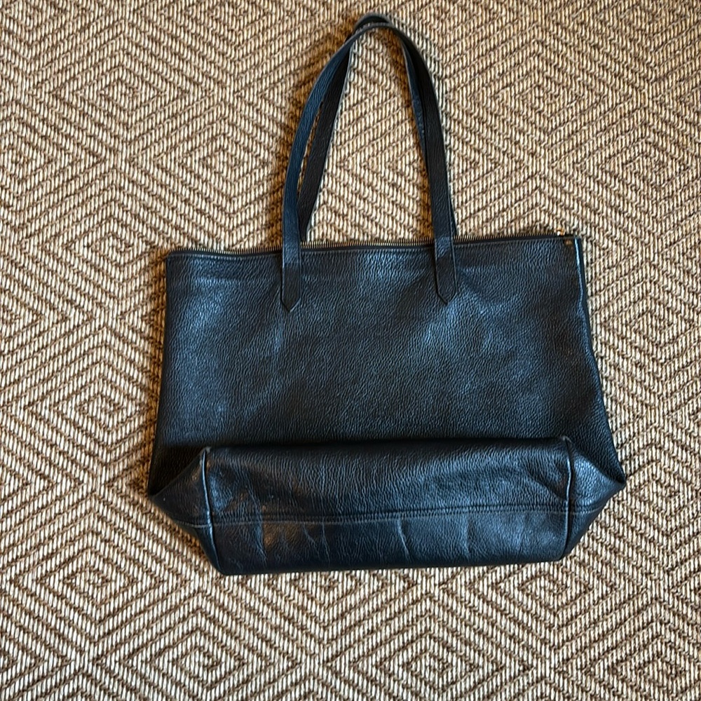 Classic Leather Zipper Tote, Pebbled Leather, Black